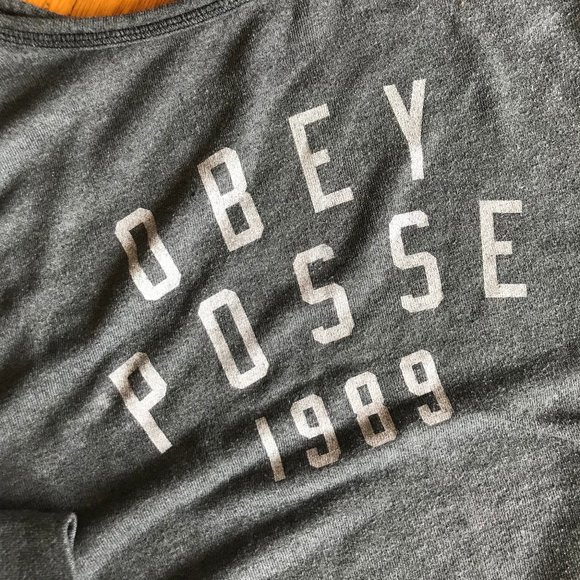 OBEY gray oversized long sleeve scoop neck - Picture 2 of 2